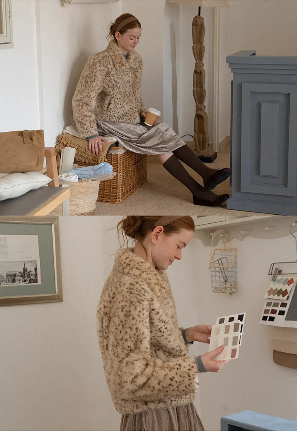 Leopard Print Faux Fur Collar Short Jacket