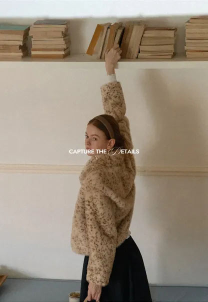 Leopard Print Faux Fur Collar Short Jacket