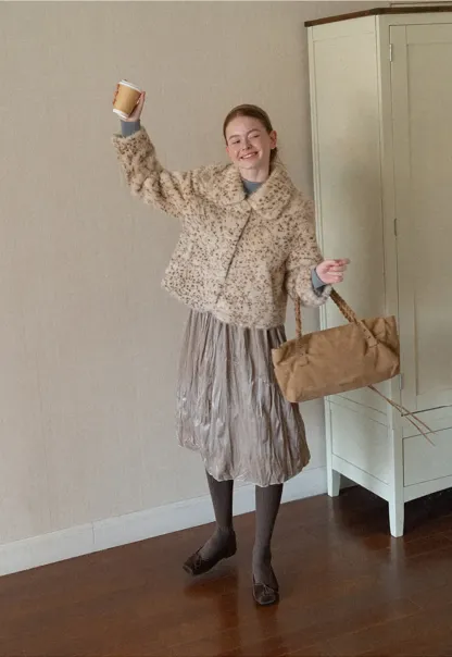 Leopard Print Faux Fur Collar Short Jacket