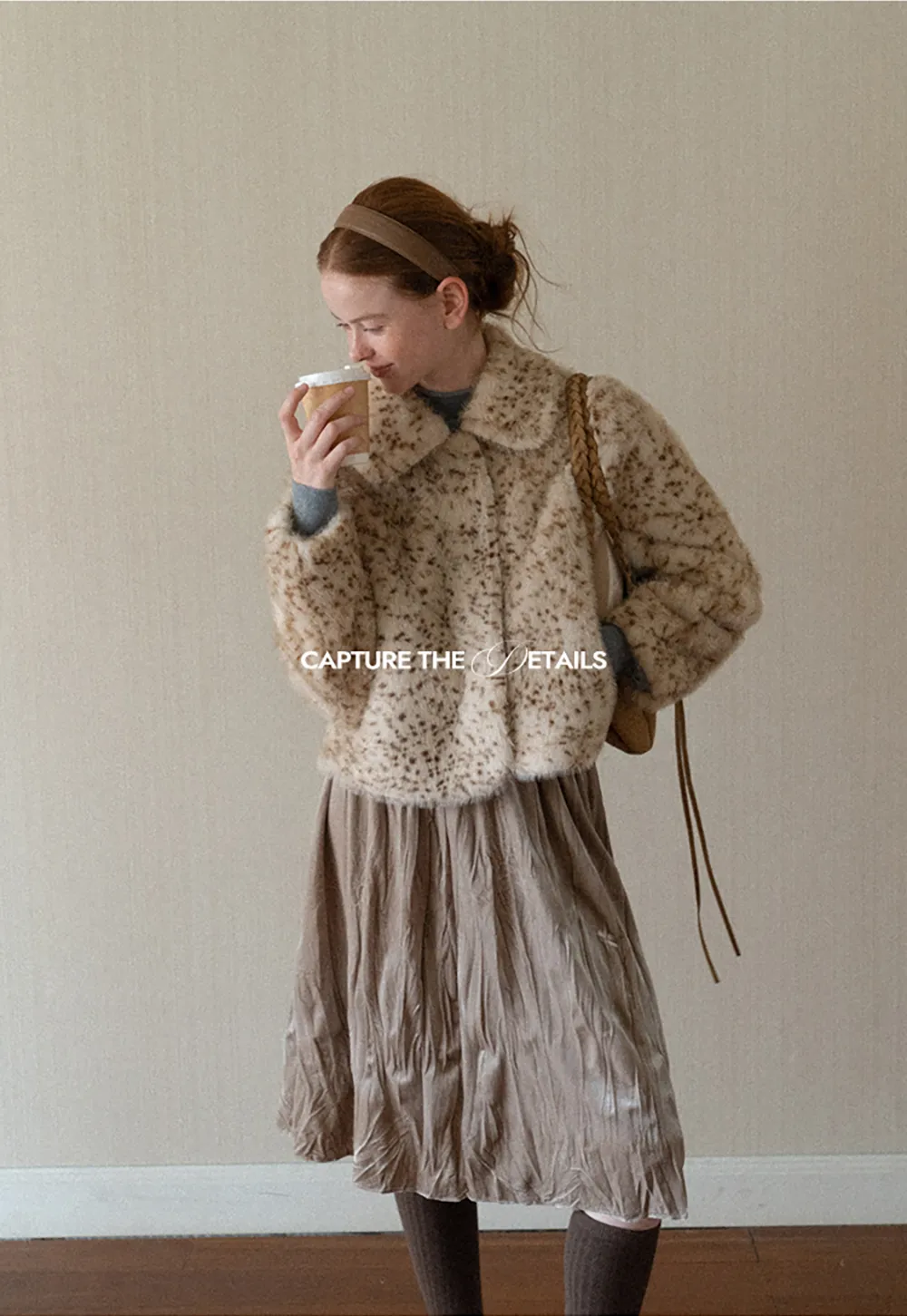 Leopard Print Faux Fur Collar Short Jacket