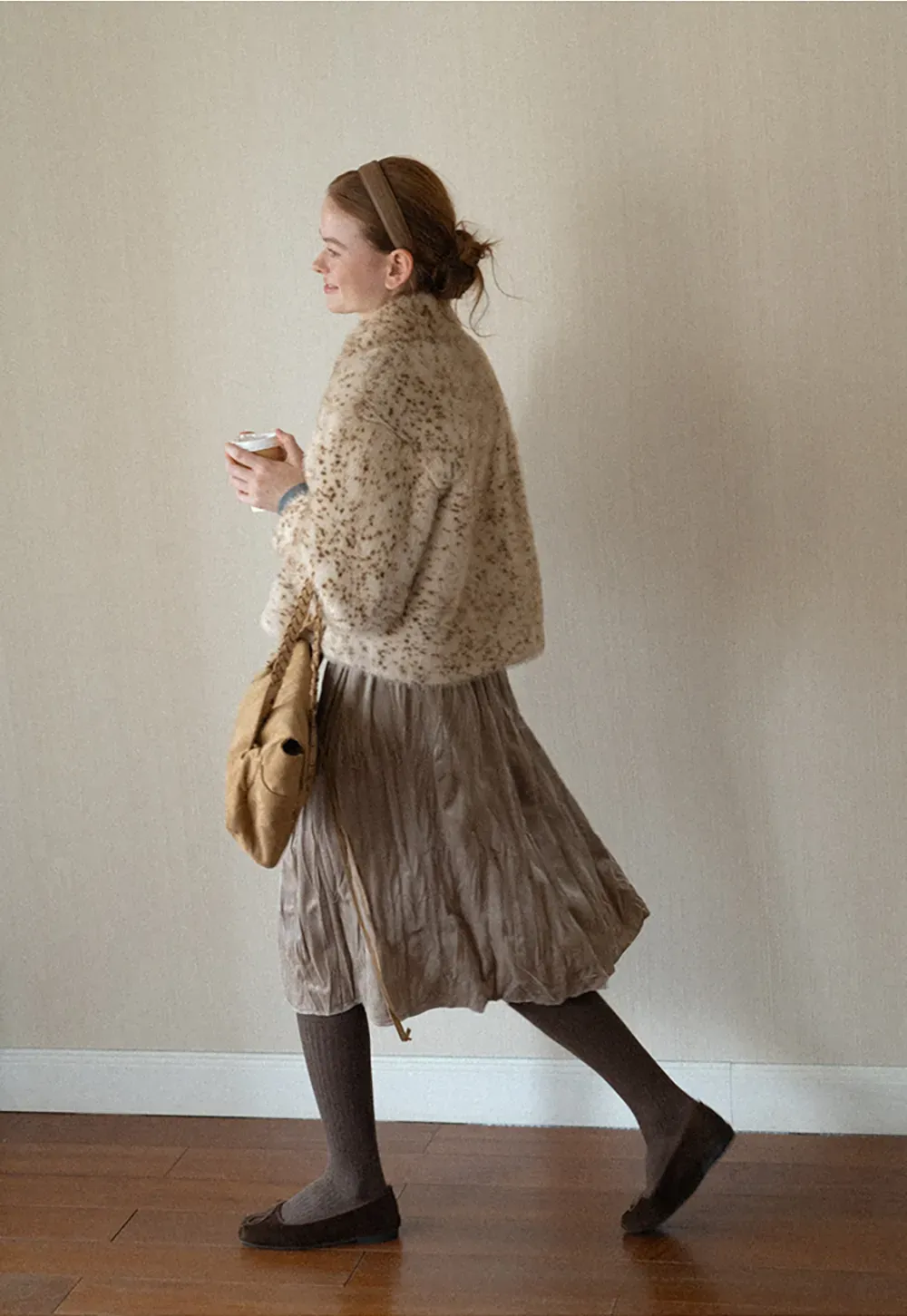 Leopard Print Faux Fur Collar Short Jacket