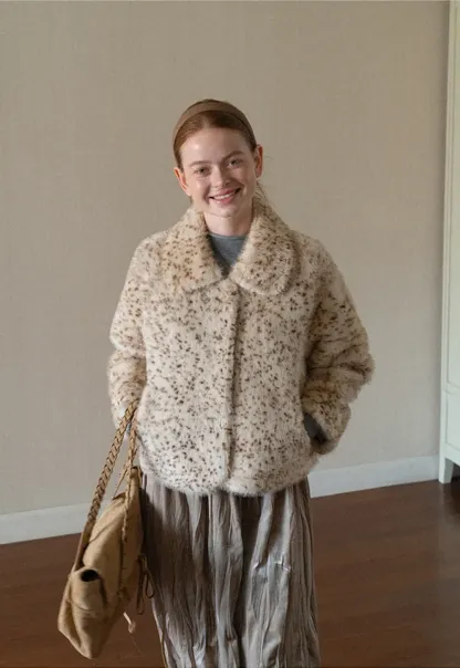Leopard Print Faux Fur Collar Short Jacket