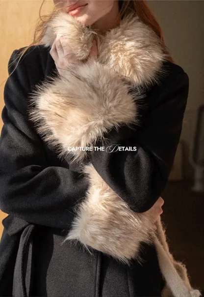 Faux Fur Trimmed Collar and Cuffs Double Breasted Short Jacket