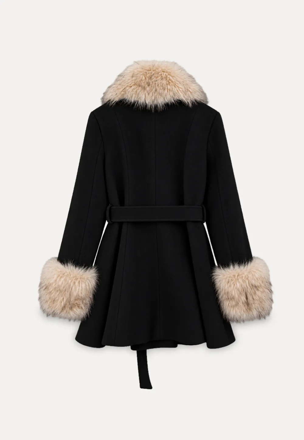 Faux Fur Trimmed Collar and Cuffs Double Breasted Short Jacket