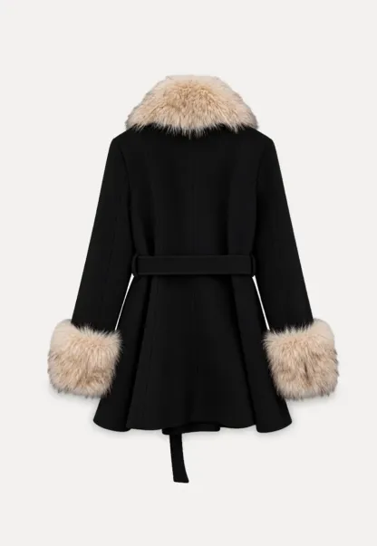 Faux Fur Trimmed Collar and Cuffs Double Breasted Short Jacket