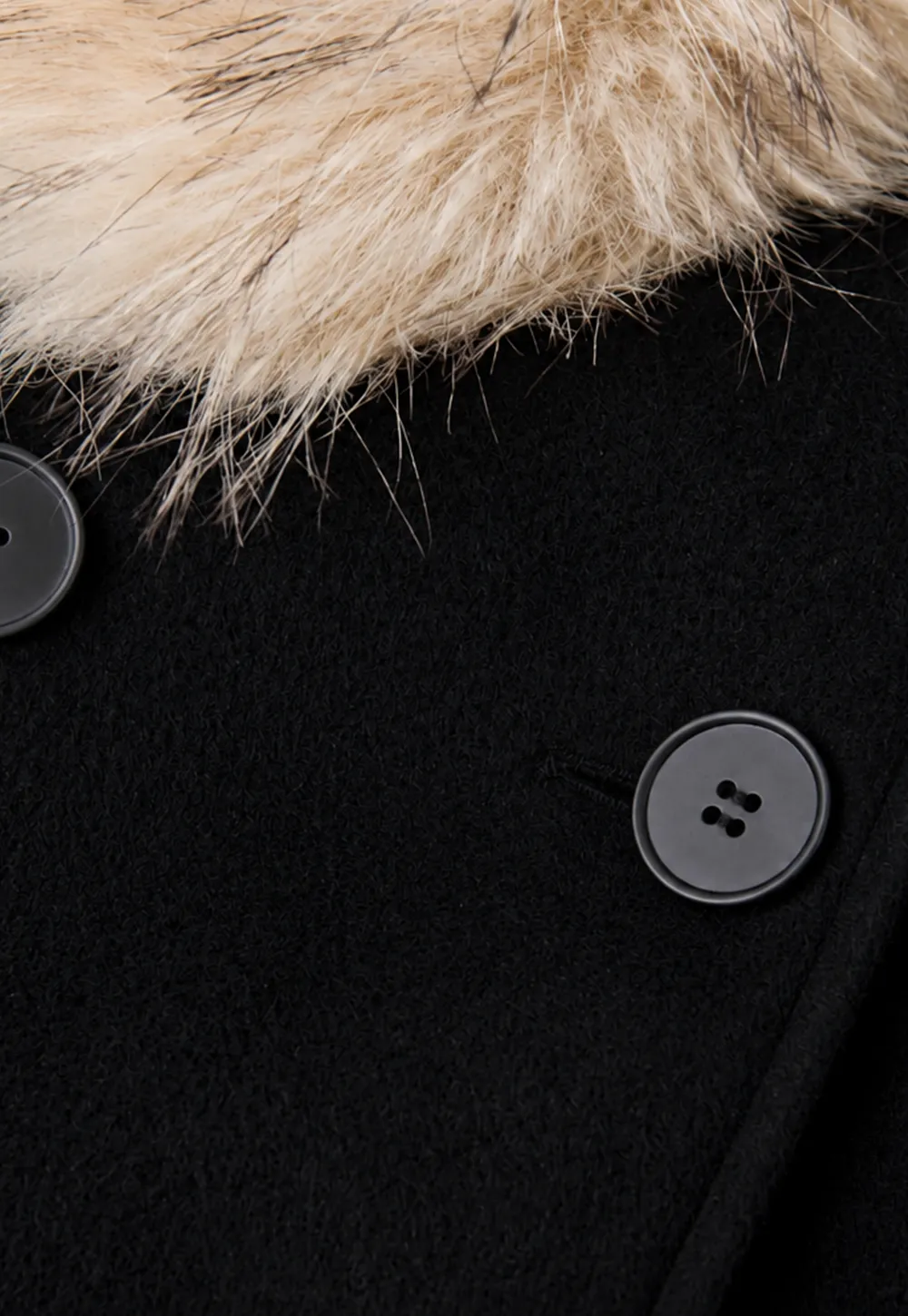 Faux Fur Trimmed Collar and Cuffs Double Breasted Short Jacket