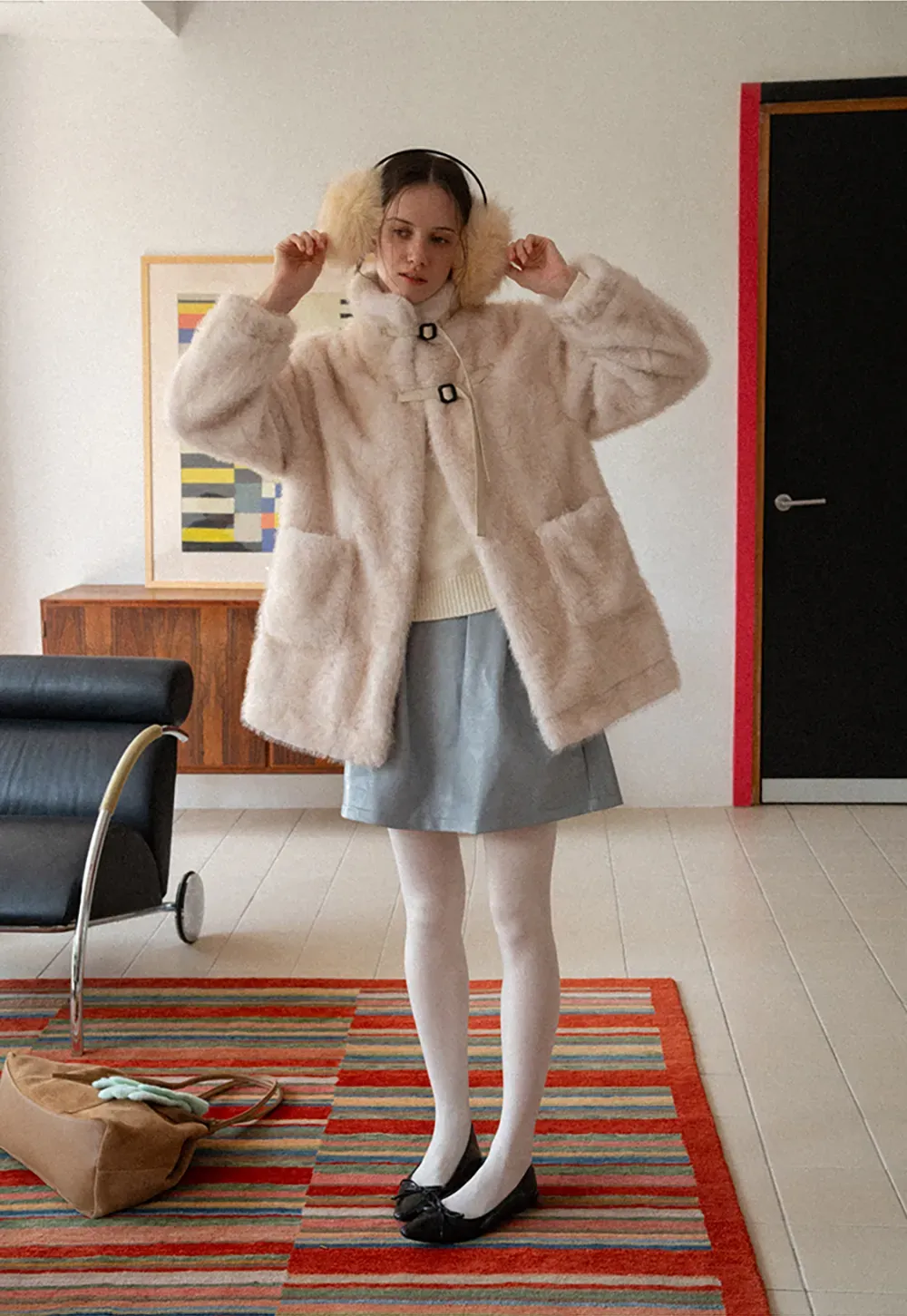 Faux Fur Oversized Coat with Toggle Closure