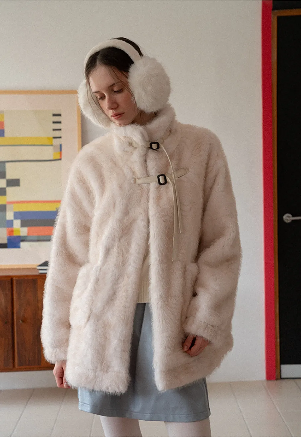 Faux Fur Oversized Coat with Toggle Closure