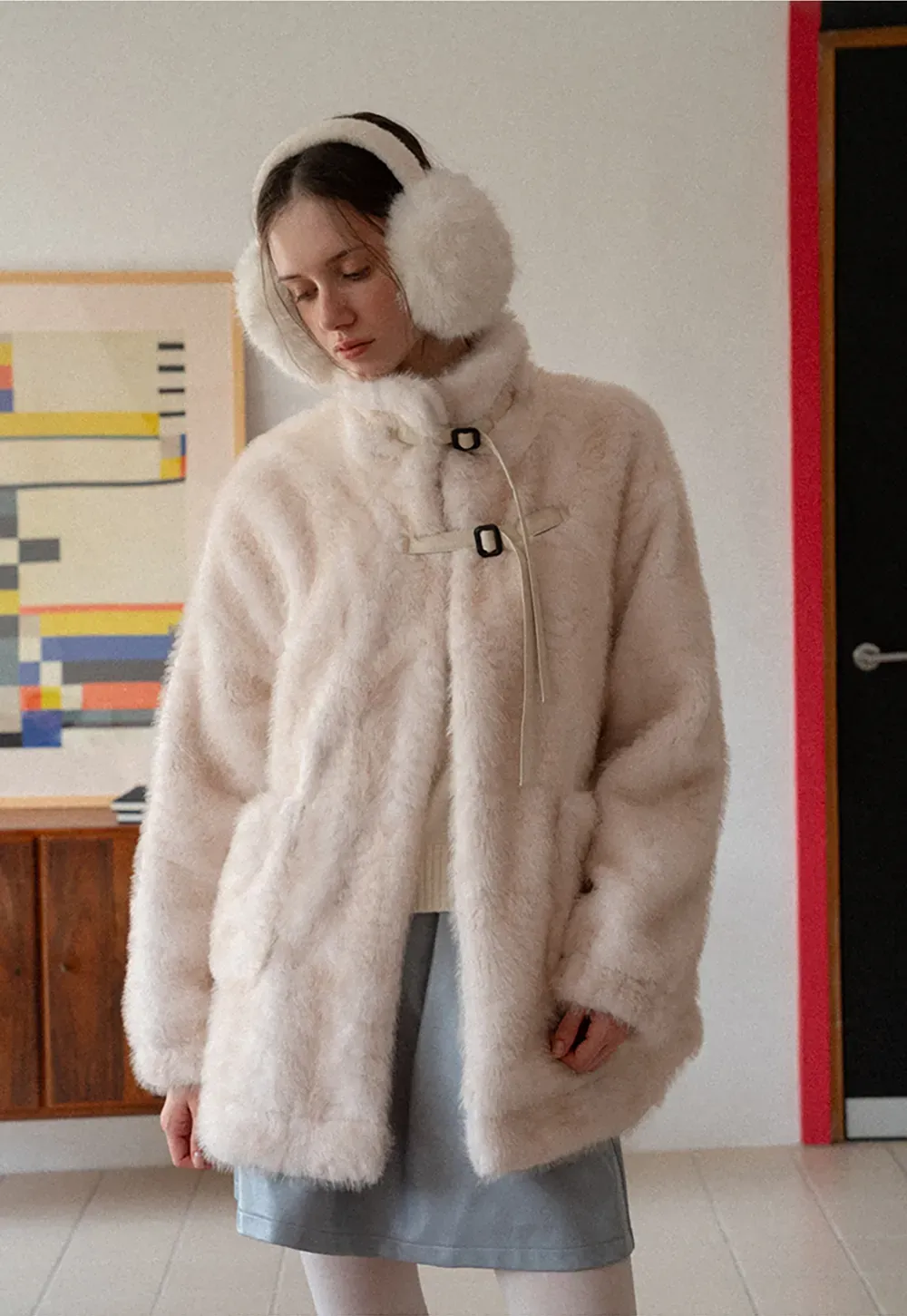 Faux Fur Oversized Coat with Toggle Closure