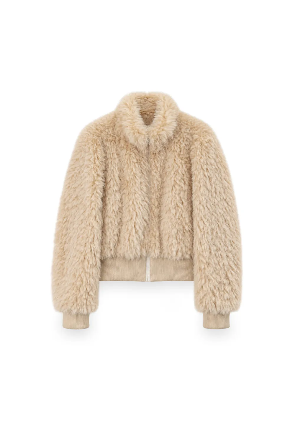 Fluffy Textured Cropped Bomber Jacket