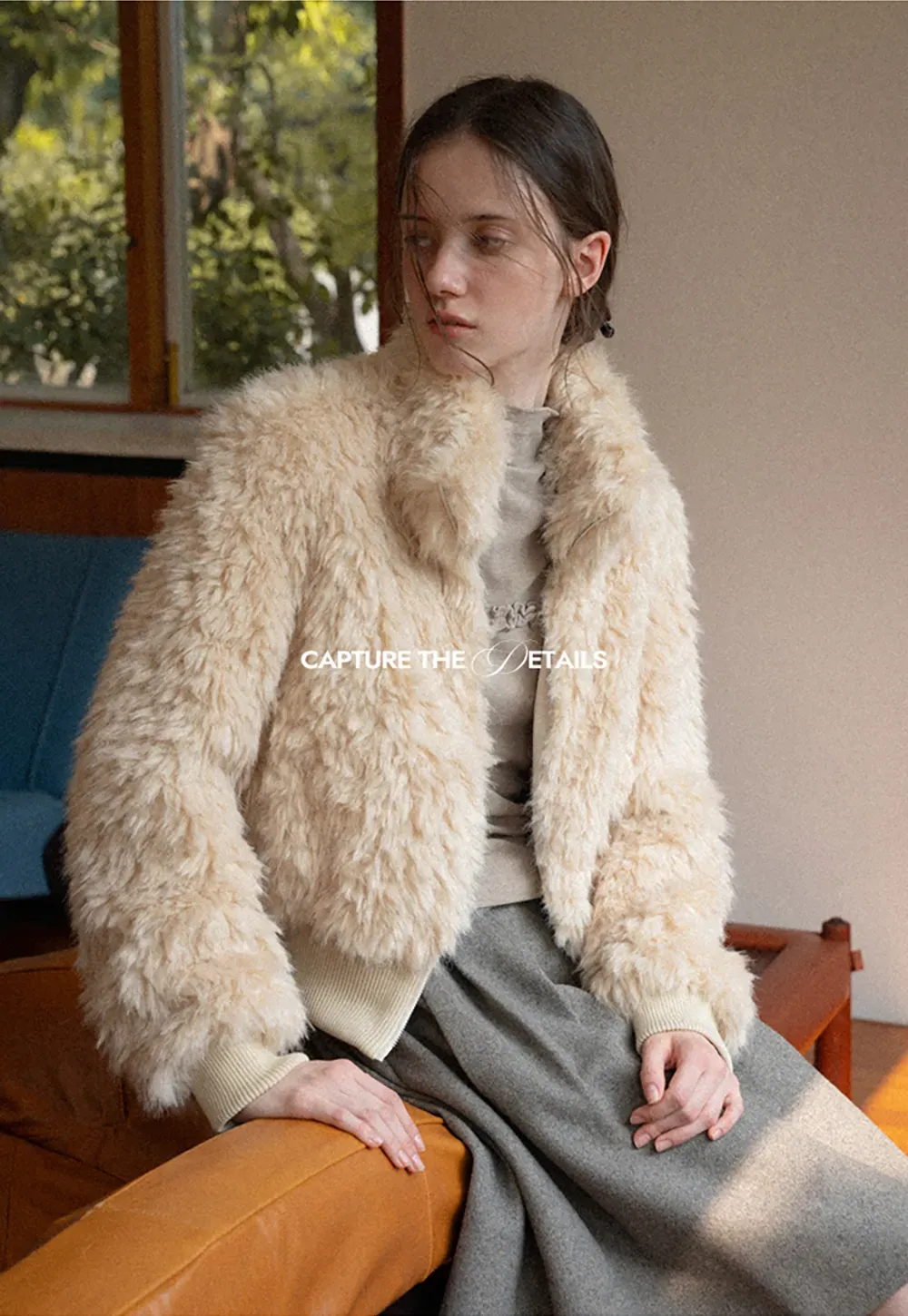 Fluffy Textured Cropped Bomber Jacket