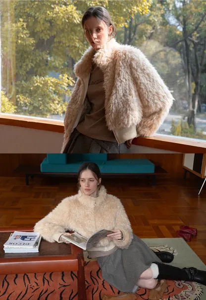 Fluffy Textured Cropped Bomber Jacket