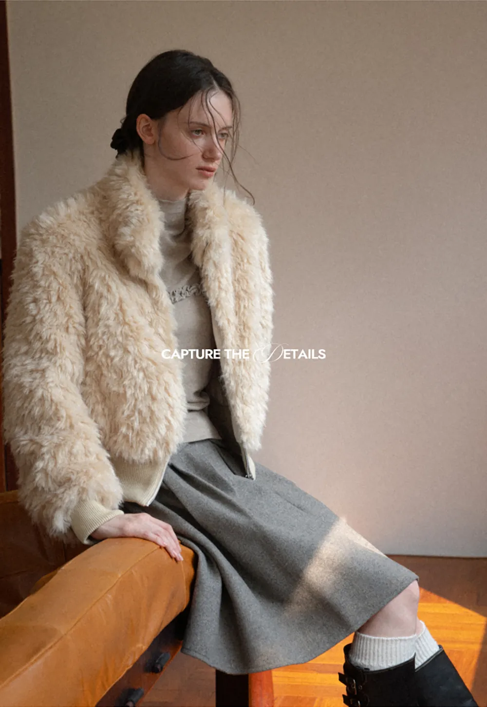 Fluffy Textured Cropped Bomber Jacket