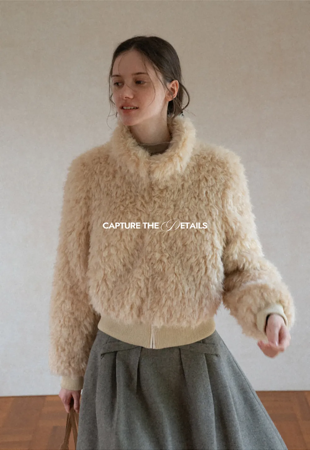 Fluffy Textured Cropped Bomber Jacket