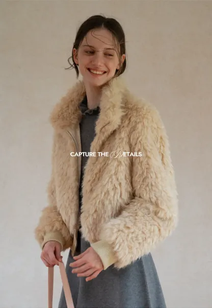 Fluffy Textured Cropped Bomber Jacket