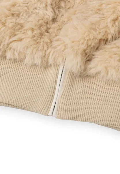 Fluffy Textured Cropped Bomber Jacket