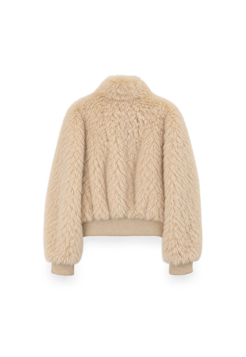 Fluffy Textured Cropped Bomber Jacket