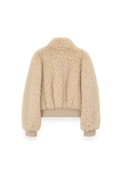 Fluffy Textured Cropped Bomber Jacket