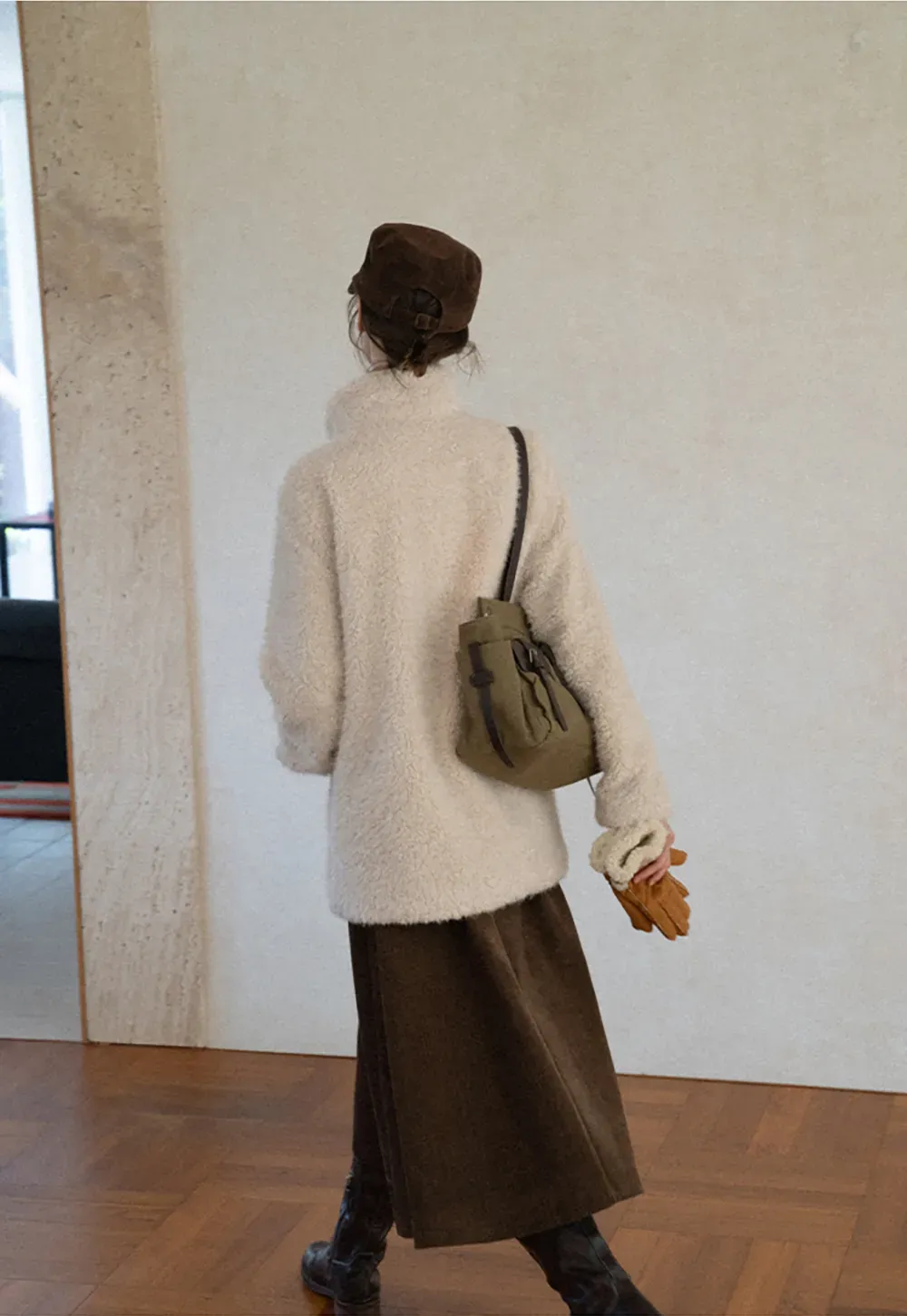 High Collar Faux Shearling Button Front Short Jacket