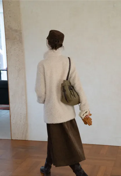 High Collar Faux Shearling Button Front Short Jacket