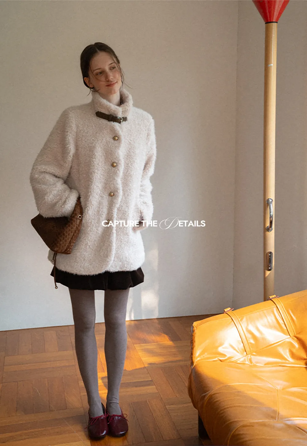 High Collar Faux Shearling Button Front Short Jacket