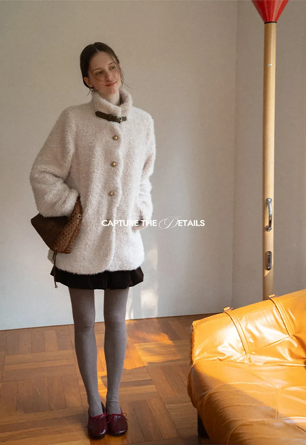 High Collar Faux Shearling Button Front Short Jacket