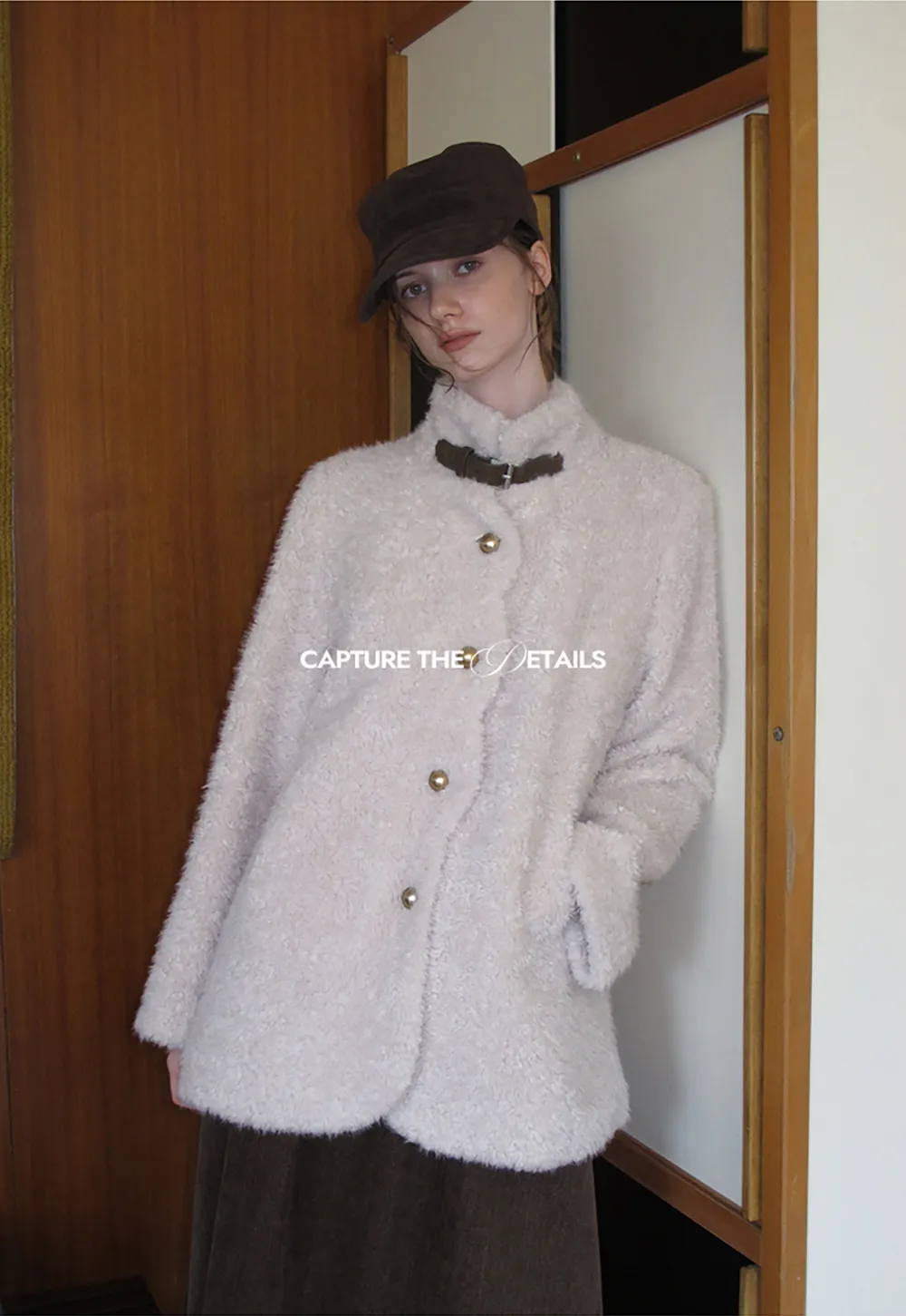 High Collar Faux Shearling Button Front Short Jacket