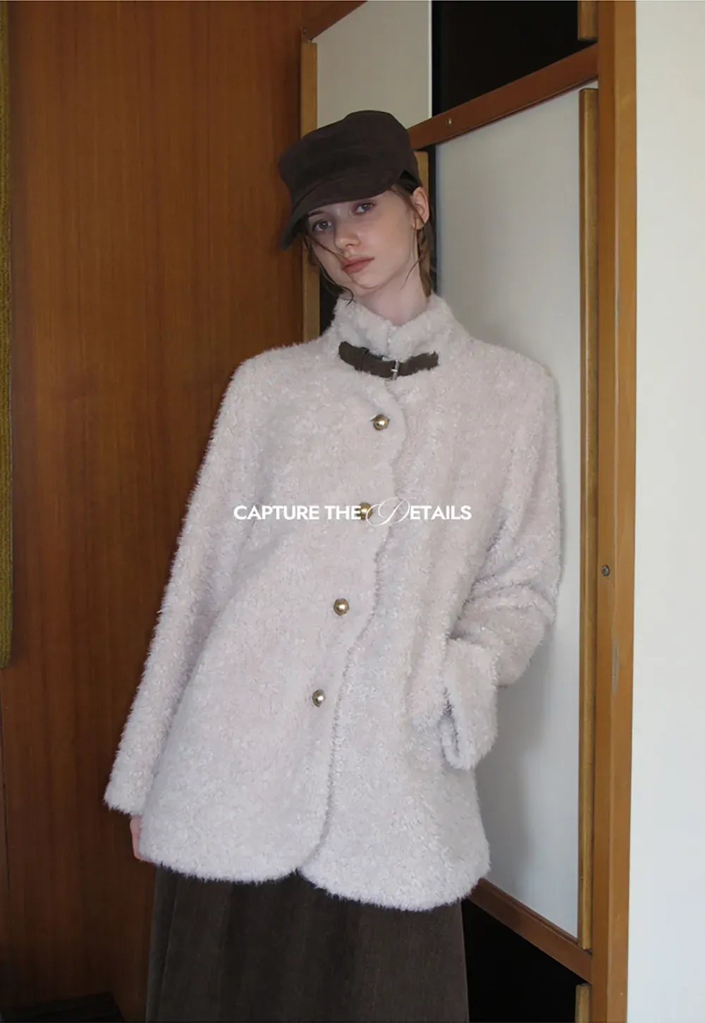 High Collar Faux Shearling Button Front Short Jacket