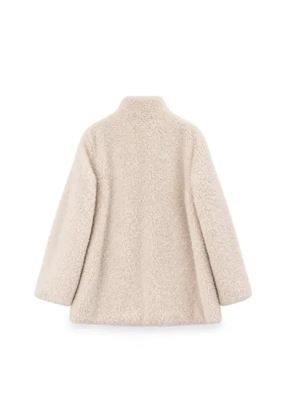 High Collar Faux Shearling Button Front Short Jacket