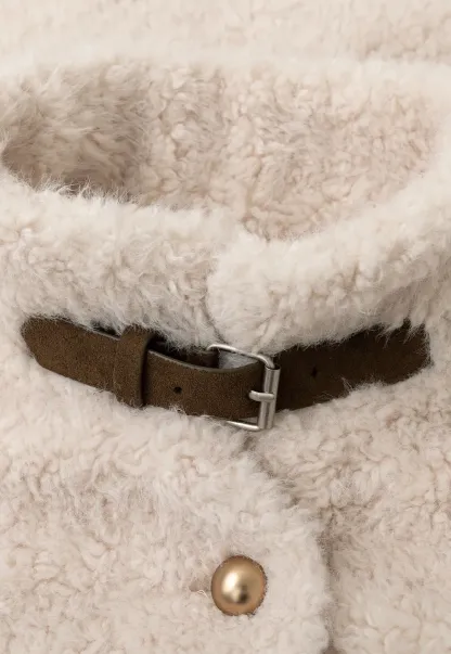 High Collar Faux Shearling Button Front Short Jacket