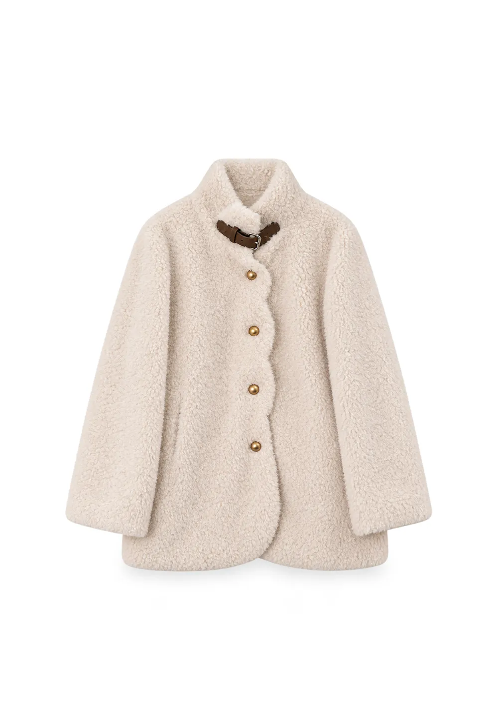 High Collar Faux Shearling Button Front Short Jacket