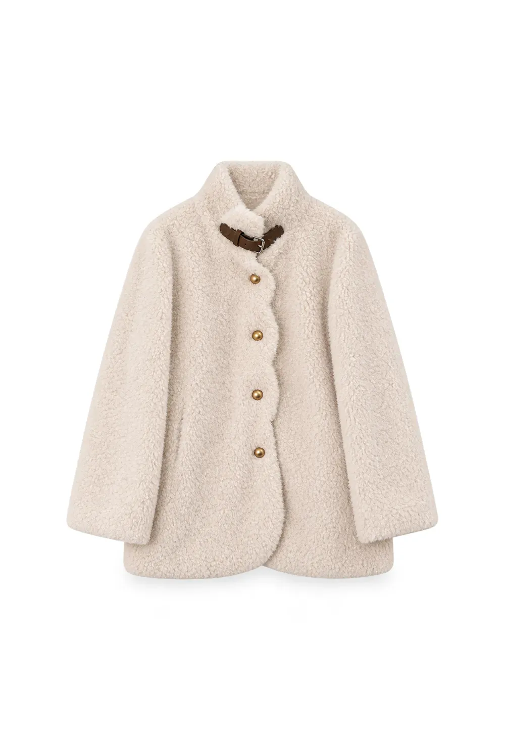 High Collar Faux Shearling Button Front Short Jacket