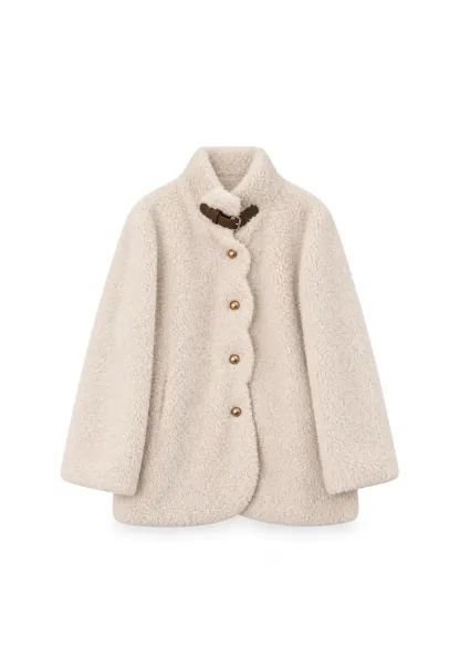 High Collar Faux Shearling Button Front Short Jacket