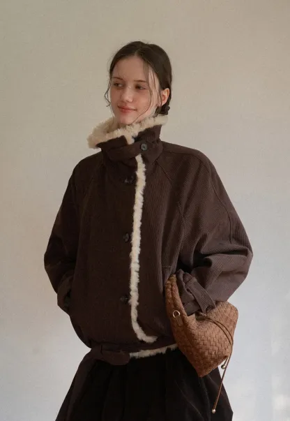 Shearling Trimmed Corduroy Short Jacket