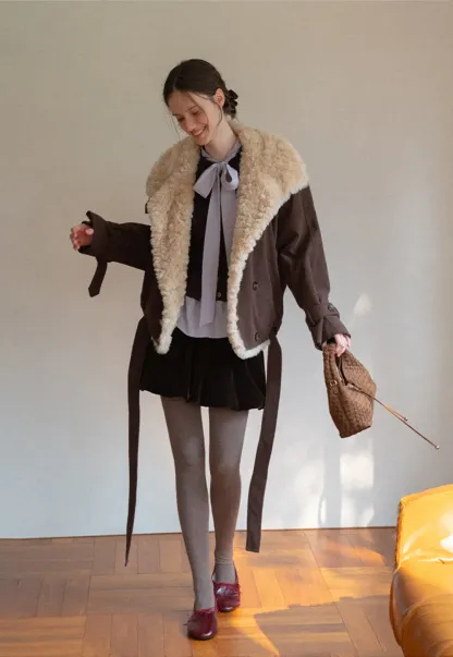 Shearling Trimmed Corduroy Short Jacket