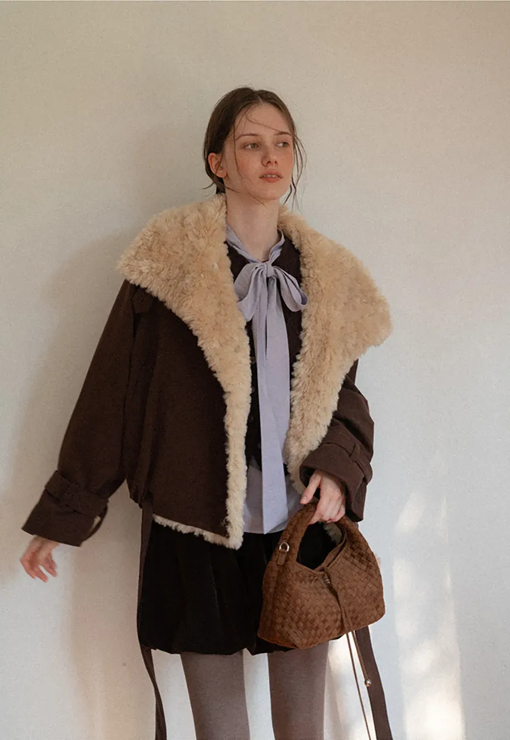 Shearling Trimmed Corduroy Short Jacket