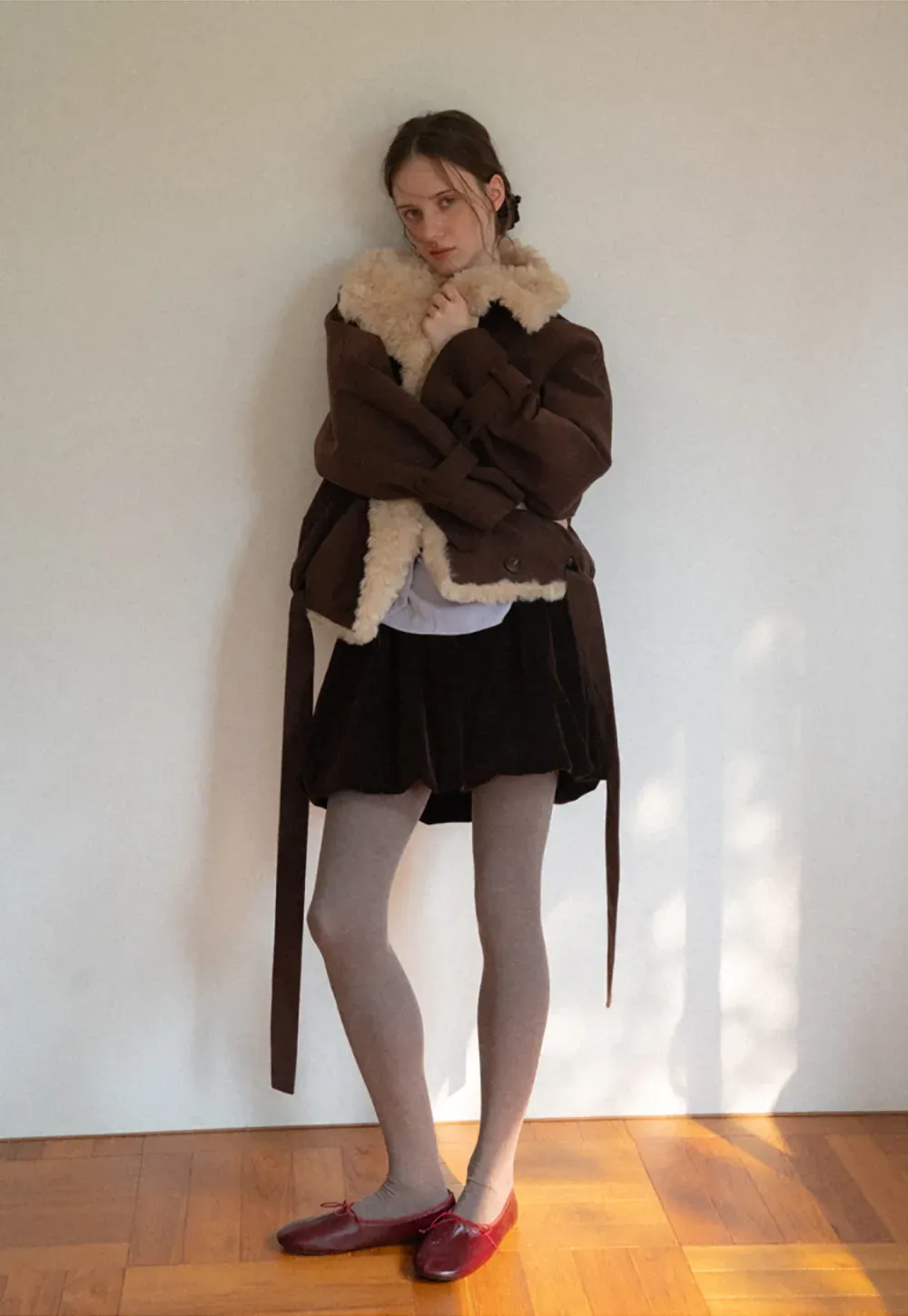 Shearling Trimmed Corduroy Short Jacket
