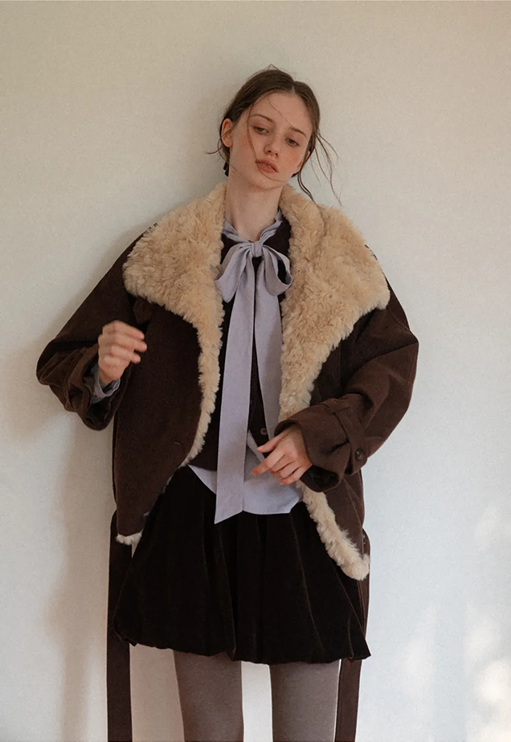 Shearling Trimmed Corduroy Short Jacket