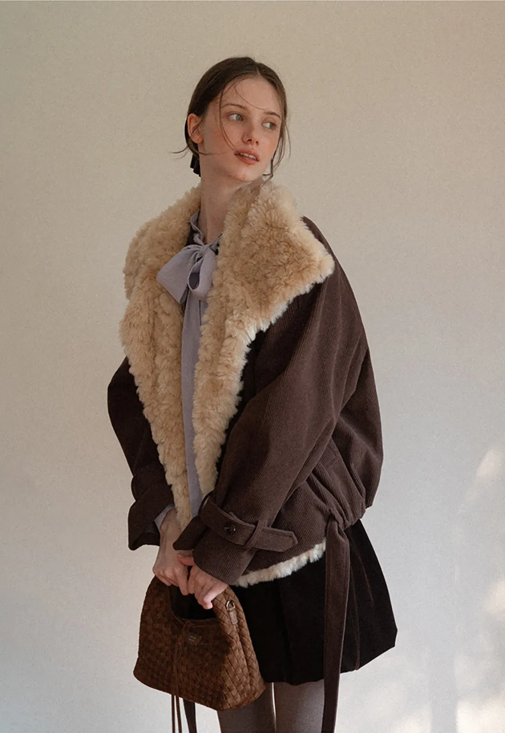 Shearling Trimmed Corduroy Short Jacket