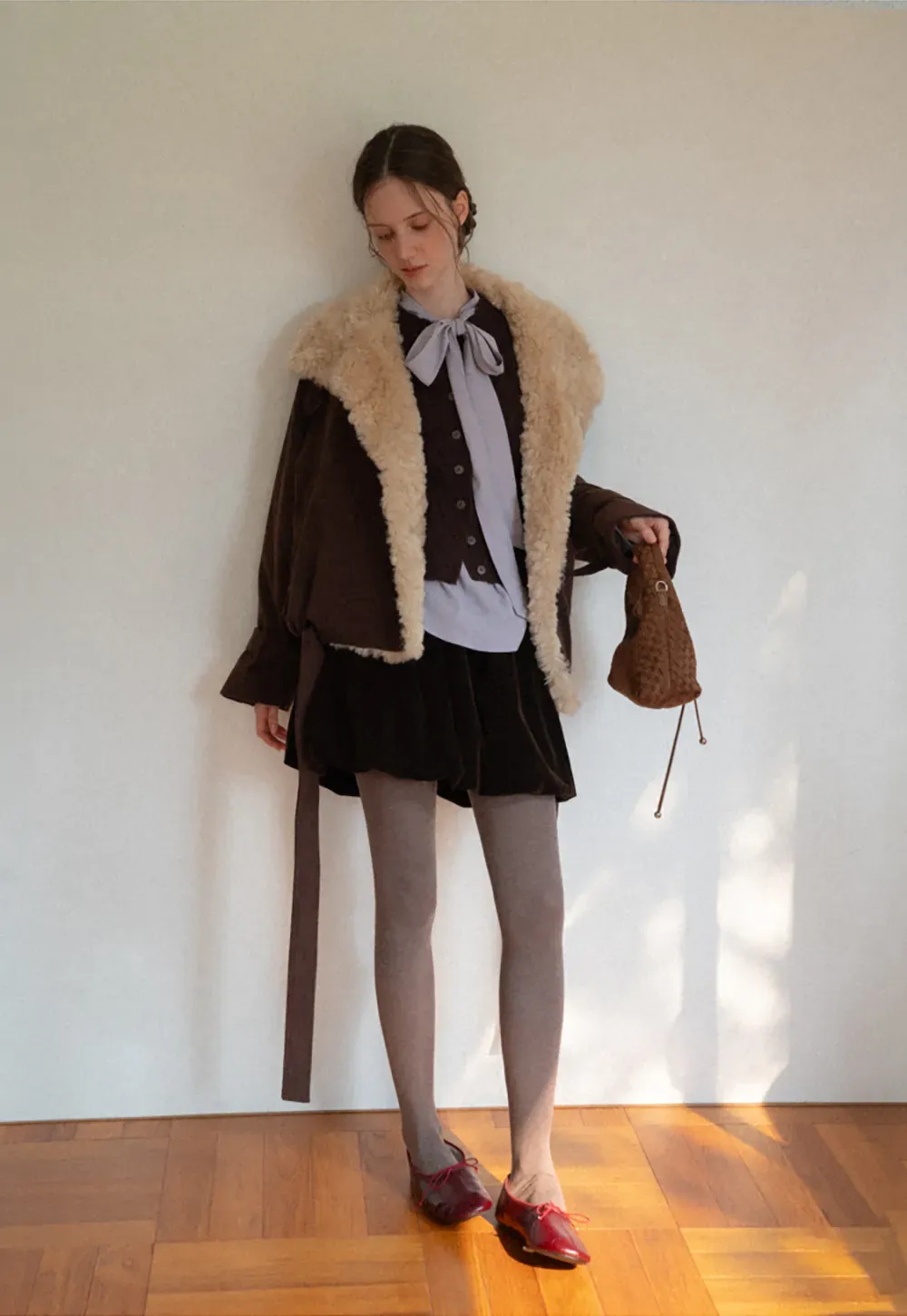 Shearling Trimmed Corduroy Short Jacket