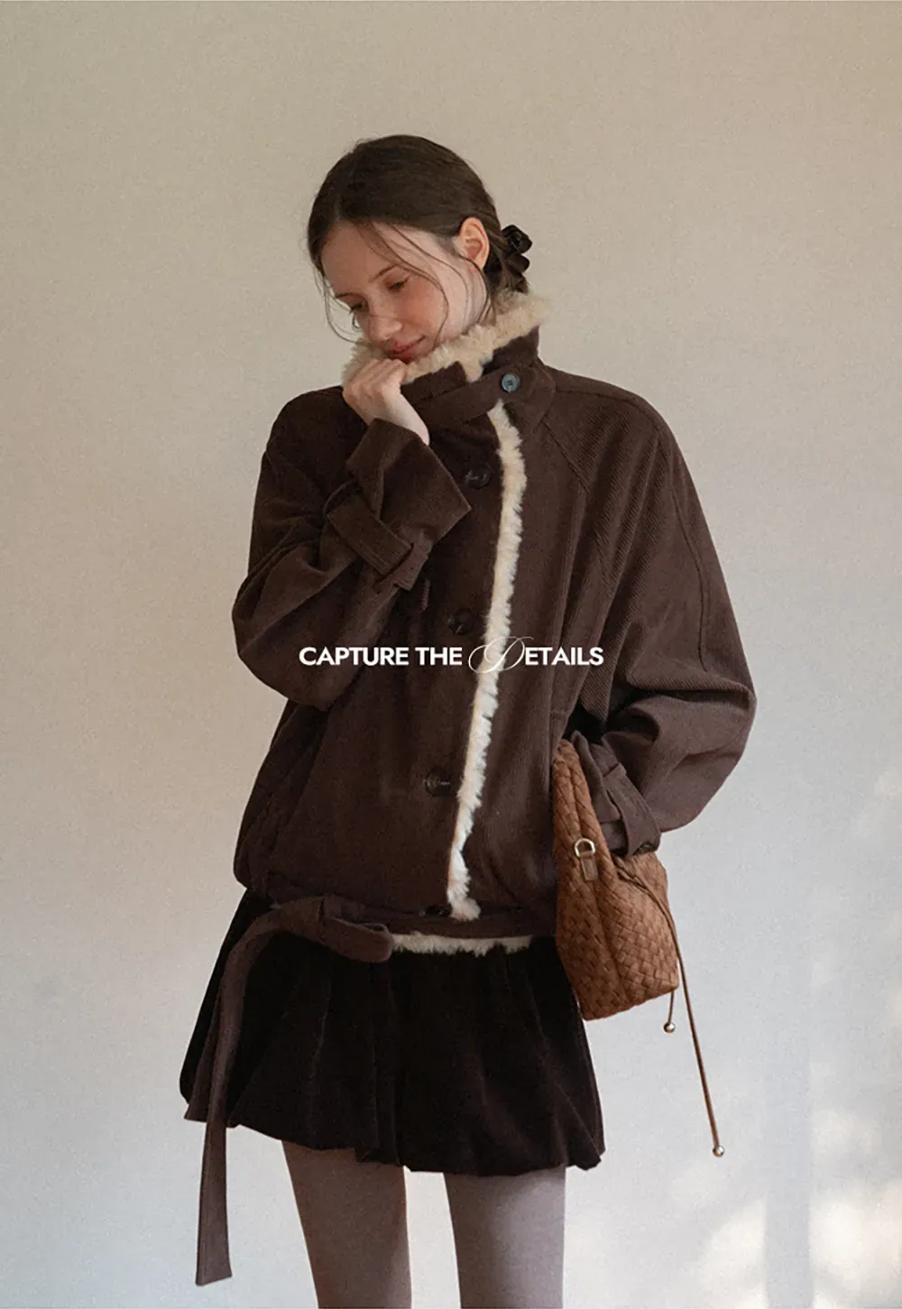 Shearling Trimmed Corduroy Short Jacket