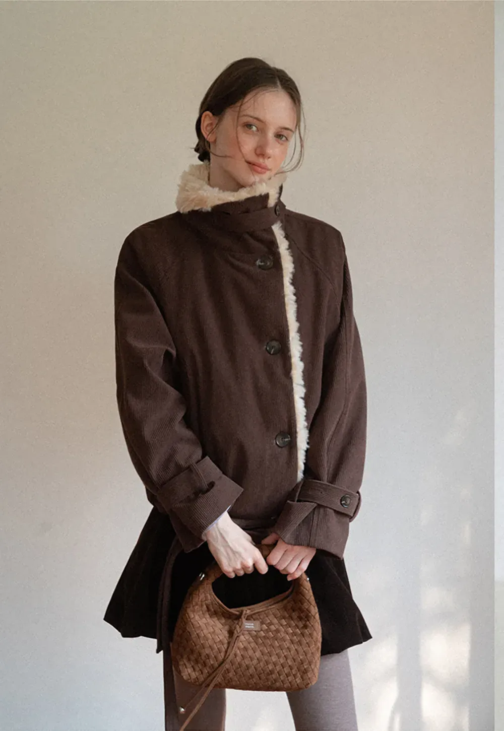 Shearling Trimmed Corduroy Short Jacket
