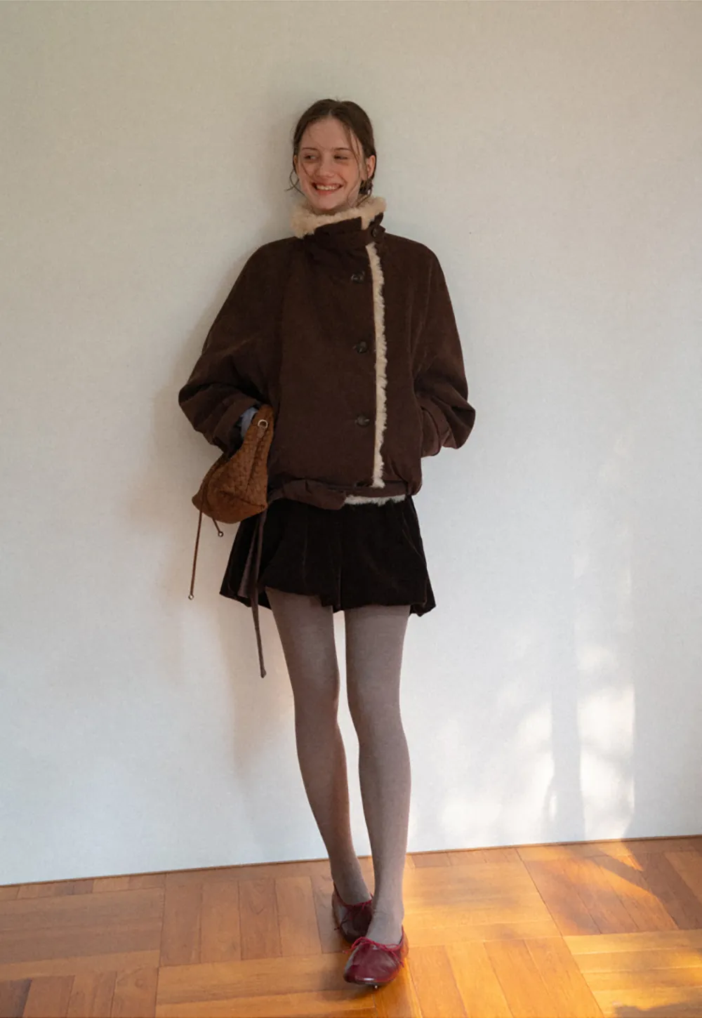 Shearling Trimmed Corduroy Short Jacket