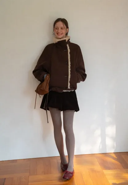 Shearling Trimmed Corduroy Short Jacket