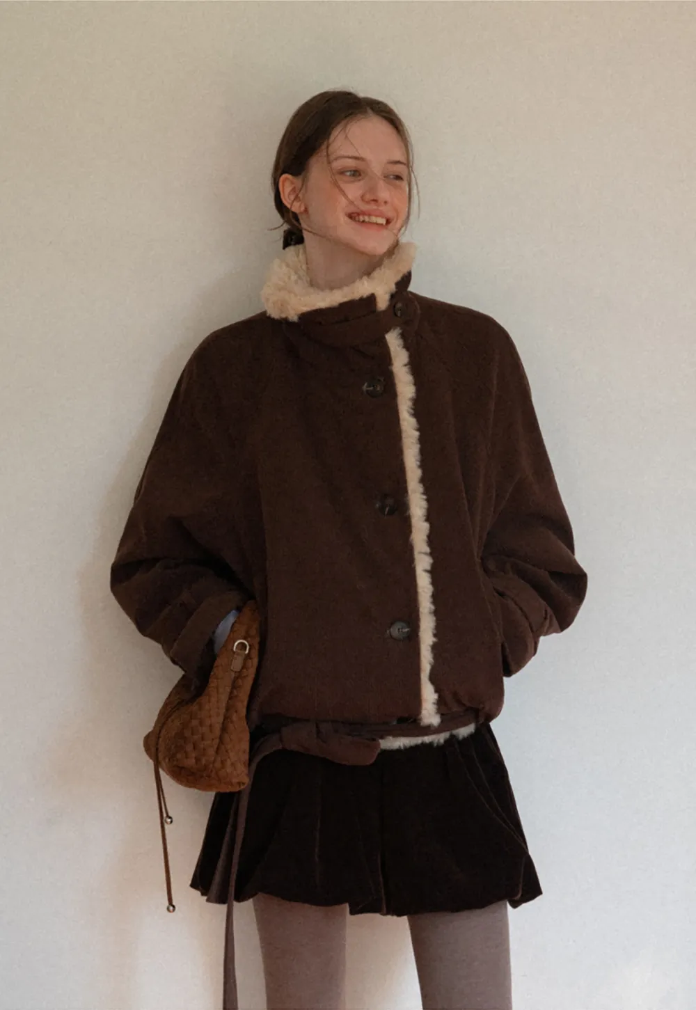 Shearling Trimmed Corduroy Short Jacket