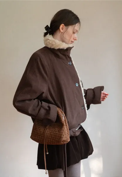 Shearling Trimmed Corduroy Short Jacket