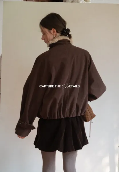 Shearling Trimmed Corduroy Short Jacket