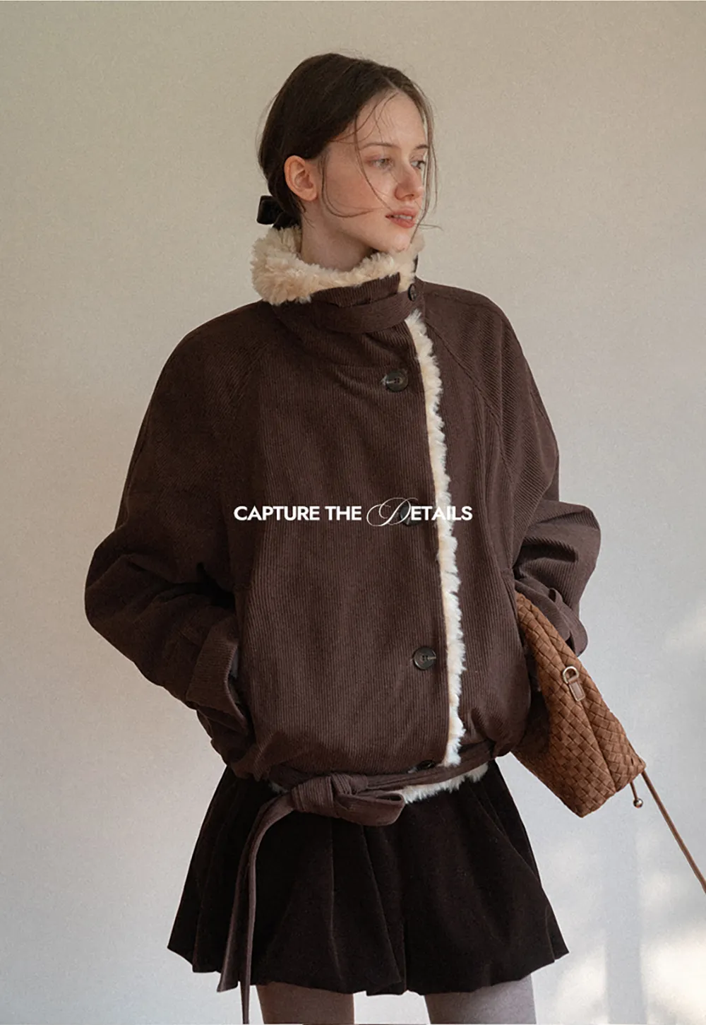 Shearling Trimmed Corduroy Short Jacket