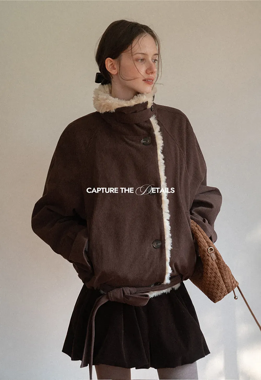 Shearling Trimmed Corduroy Short Jacket