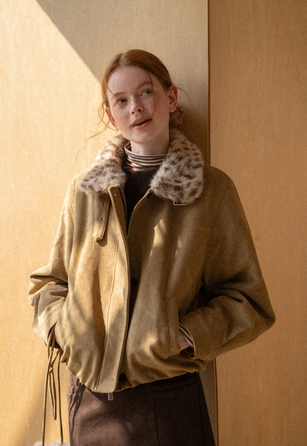 Leopard Print Faux Fur Collar Short Jacket